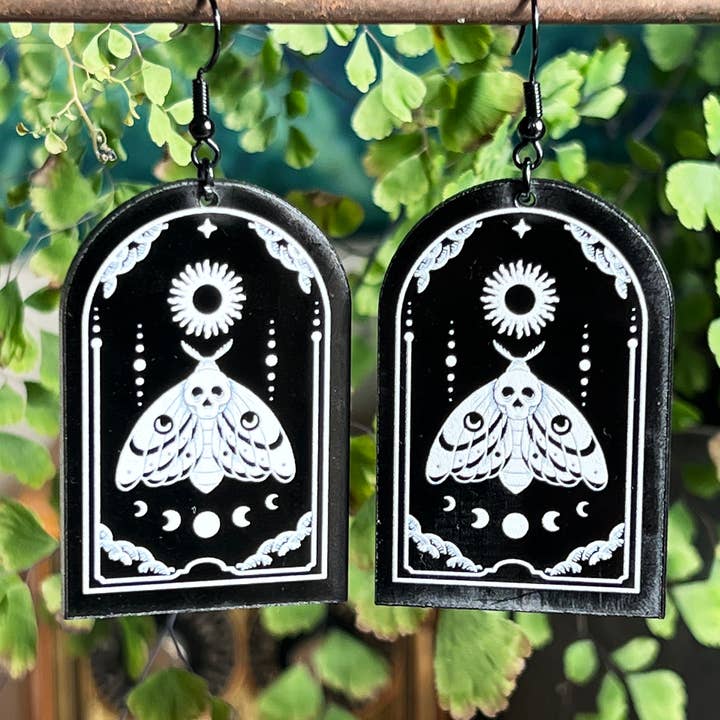 Ragavon - Wholesale Dangle Earrings - Black Acrylic Earrings | Lunar Moth Celestial Witch Jewelry