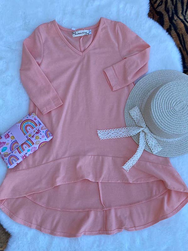 luluclothes - Wholesale Dress - Kids - XCH0020-6H Pink long style ruffle bottom girls dress