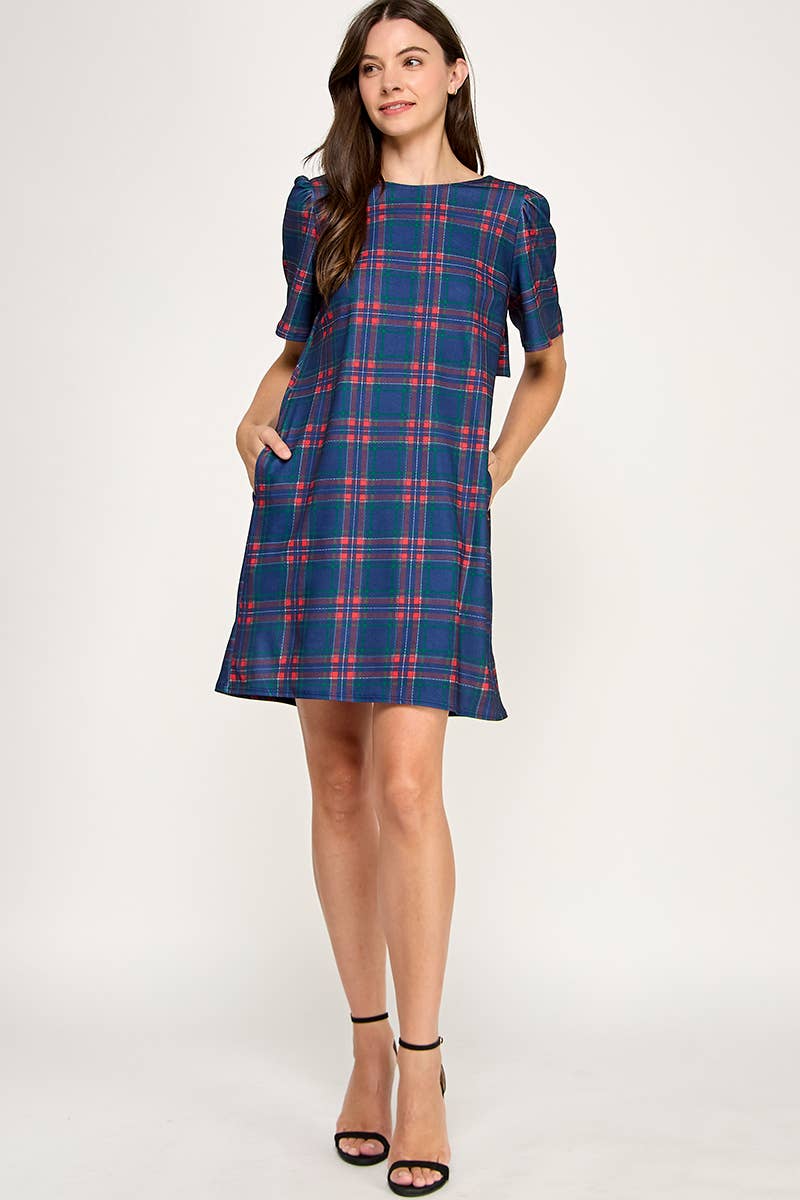 Peace Love Line – Großhandel Kleid – Damen – PL9704 - KARIERTES SHIFTKLEID MIT SCHLEIFENDETAIL AM RÜCKEN16