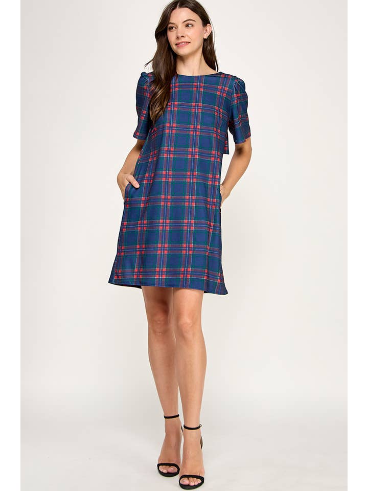 Peace Love Line - Wholesale Dress - Women's - PL9704 - PLAID PRINTED SHIFT DRESS WITH BACK BOW DETAIL16