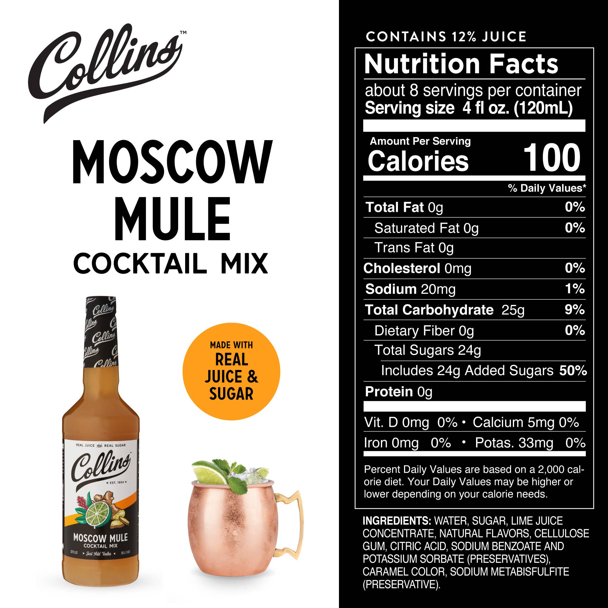 Collins - Wholesale Cocktail Mix/Syrup - Real Sugar Moscow Mule Cocktail Mix 32 oz3