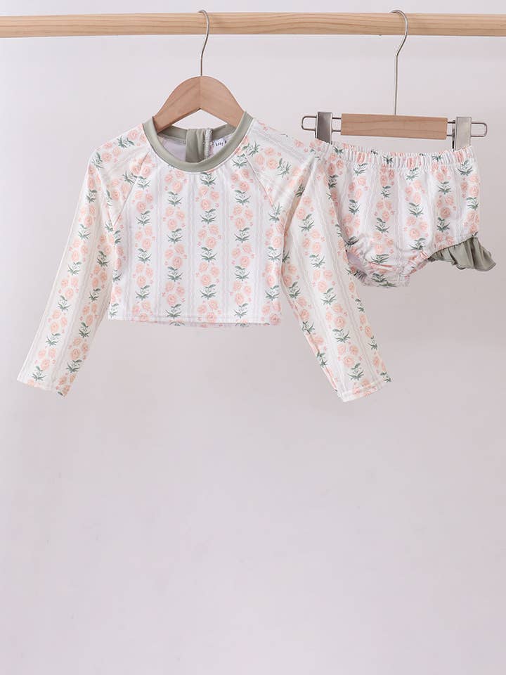 Sage floral rashguard swimsuit for wholesale by Aspen Rain Boutique