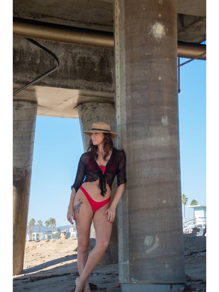 Bali Prema - Wholesale Cardigan - Women's - Summer Knit Sheer Cardigan Bolero Shrug Cover in Black2