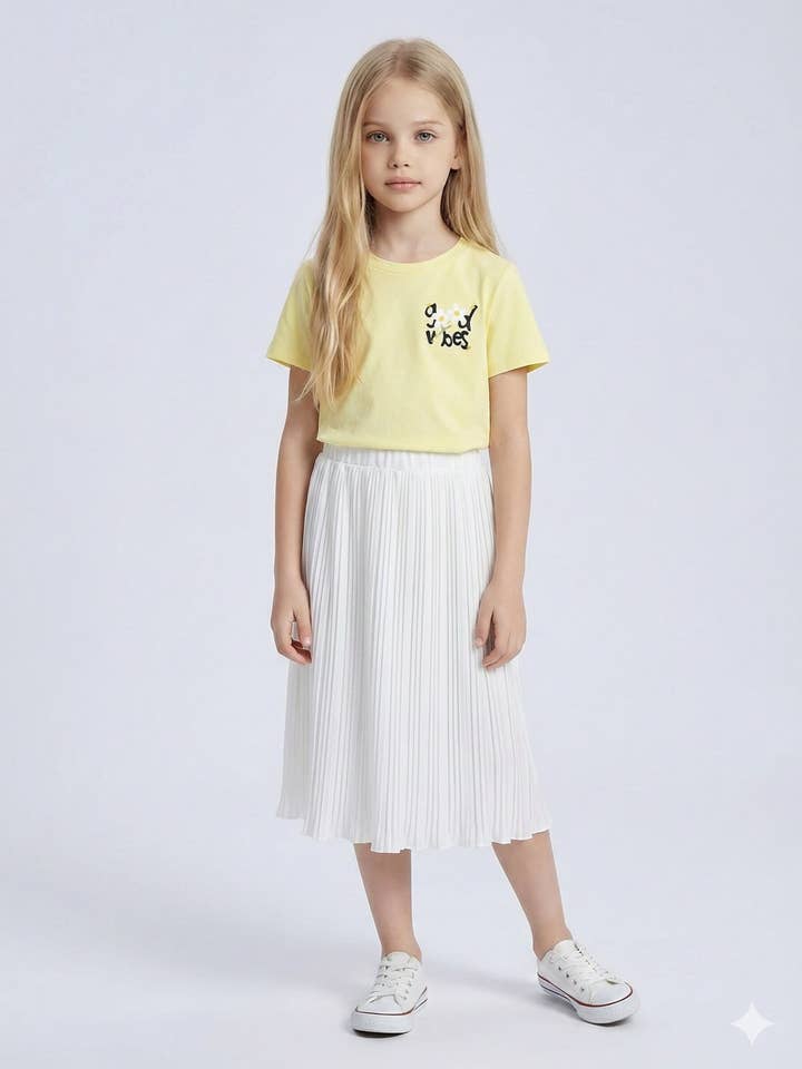 Tryckt bomulls-t-shirt och plisserad kjol för flicka för wholesale av MINI MIGNON PARIS