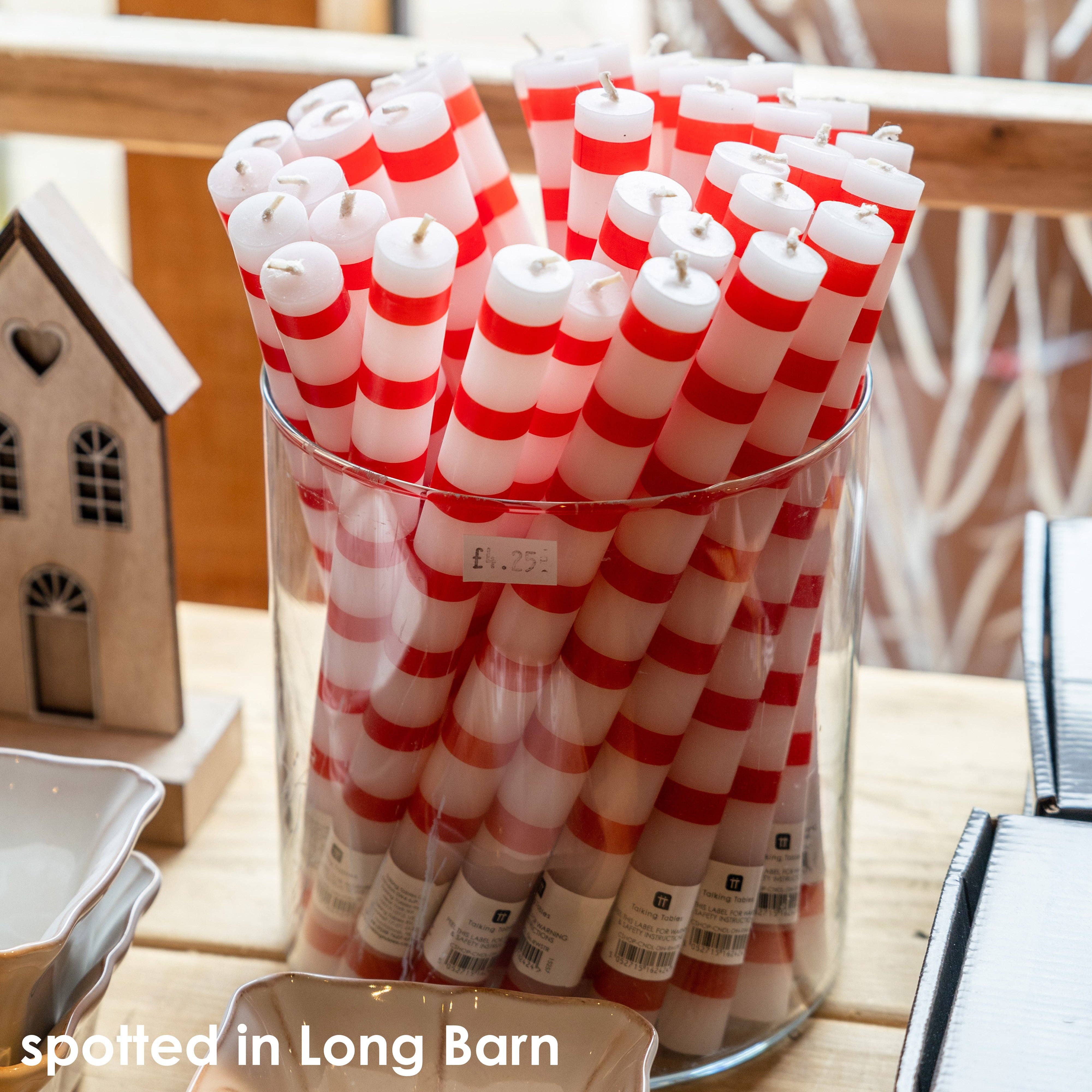 Talking Tables UK - Wholesale Tapered Candle/Candlestick - Red & White Stripe Straight Dinner Candles - Display | Valentines |1