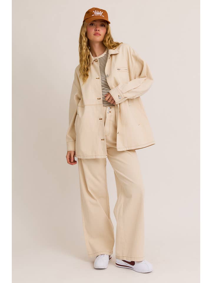 CREAM CONTRAST STITCH DETAIL OVERSIZED TWILL JACKET
for wholesale on Faire