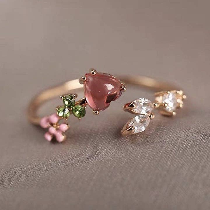 Perimade & Co. LLC - Wholesale Multi-Stone Ring - Dainty Cute Heart Flower Stackable Ring in Solid Copper3