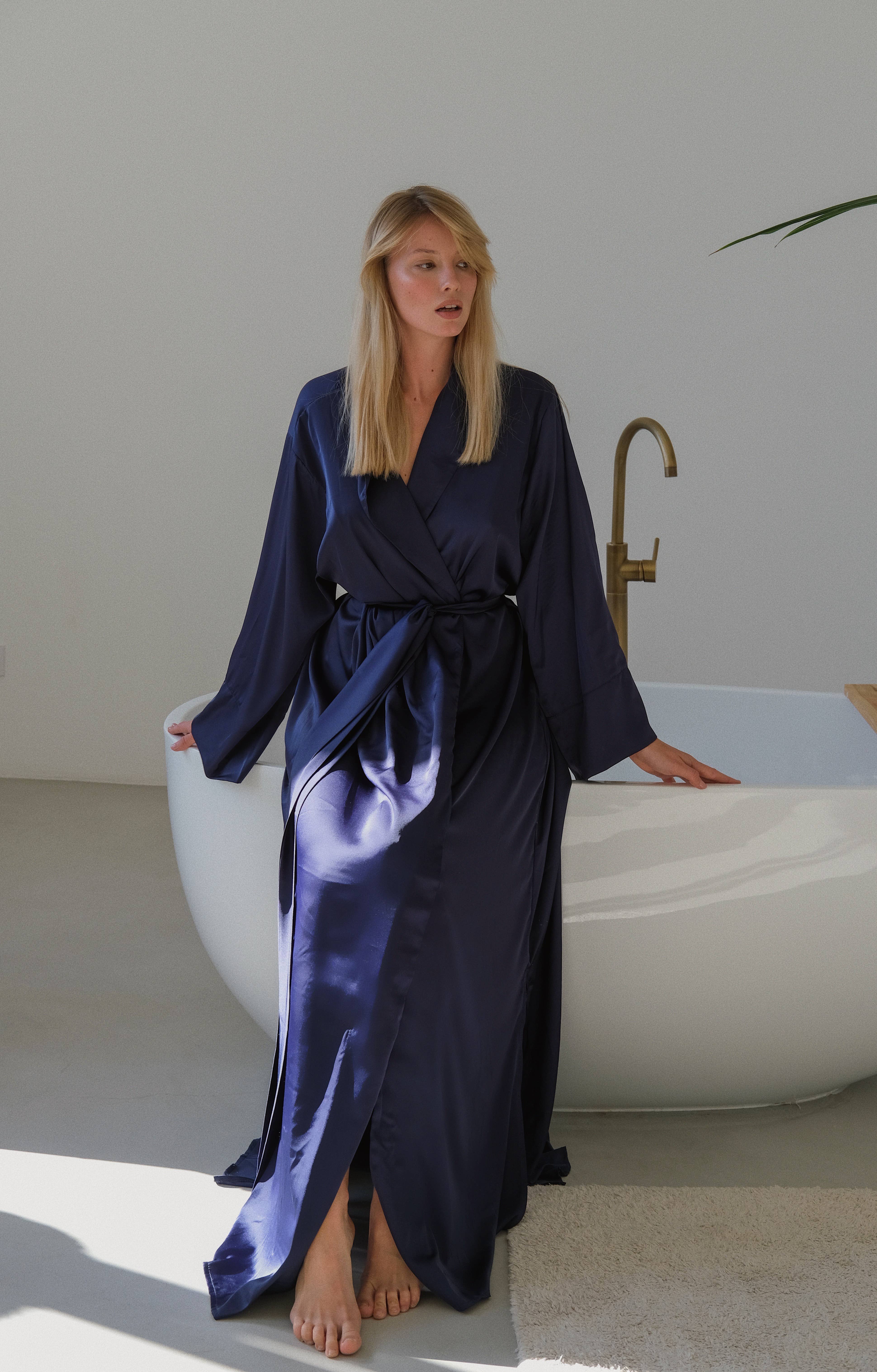 Angie's Showroom - Wholesale Robe - Women's - Long silky robe with shawl collar1