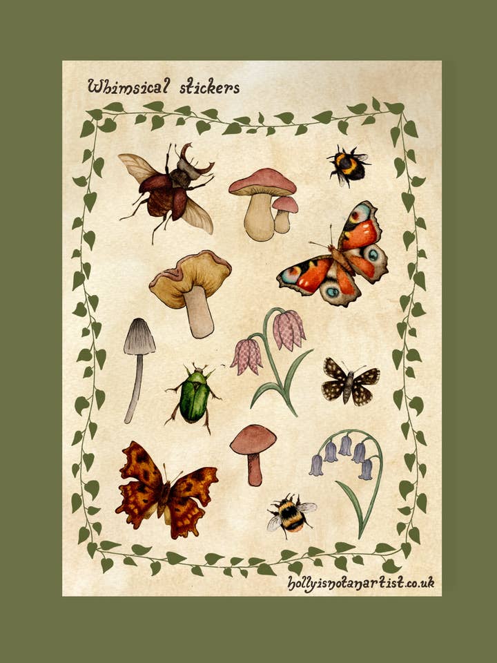 Whimsical vintage sticker sheet for wholesale by Holly Sweet illustration