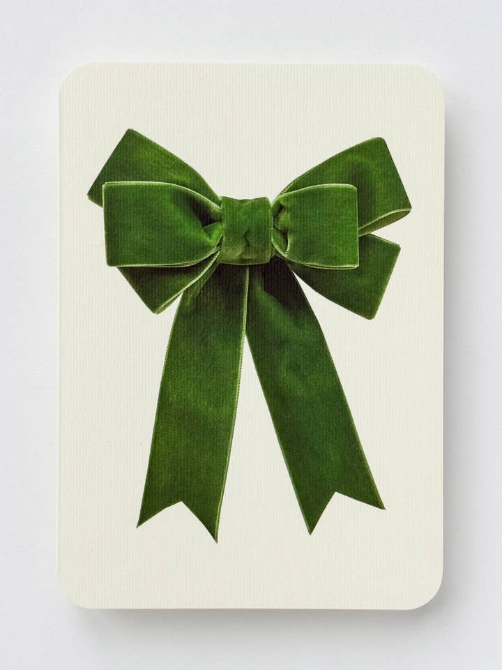 Green Velvet Bow Greeting Card | Birthday Card for wholesale by Canonbury Press