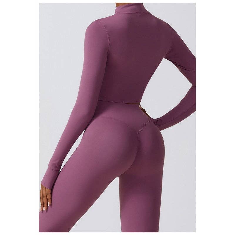 FurDecoration - Vendita all'ingrosso Completo sportivo - Donna - Completo sportivo a tre pezzi: reggiseno sportivo, giacca corta e leggings tinta unita7