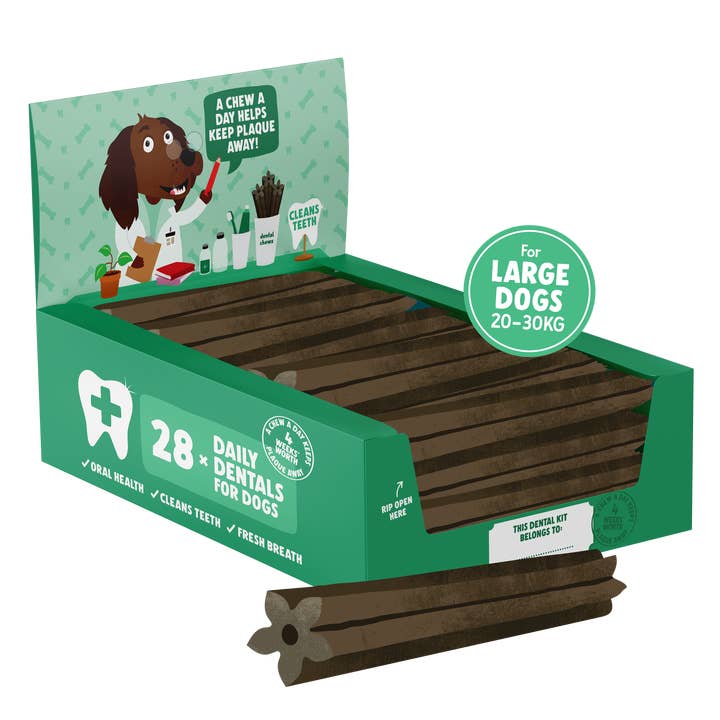 Daily Dentals for Large Dogs 28 pack, Vegan for wholesale by Denzel's - Healthy Dog Treats