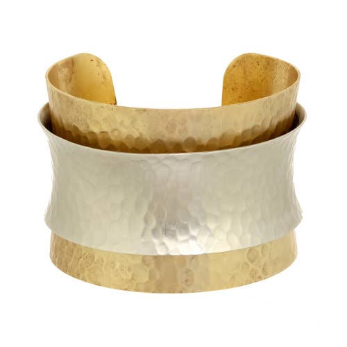 Matte Gold Matte Silver Aurora Layered Hammered 2" Cuff|Gold/Silver|Matte|Shiny for wholesale on Faire1