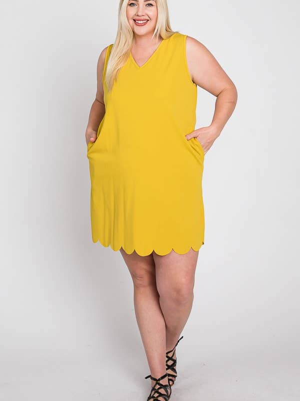 JADE BY JANE - Wholesale Dress - Women's - V-neck Scallop Bottom Dress