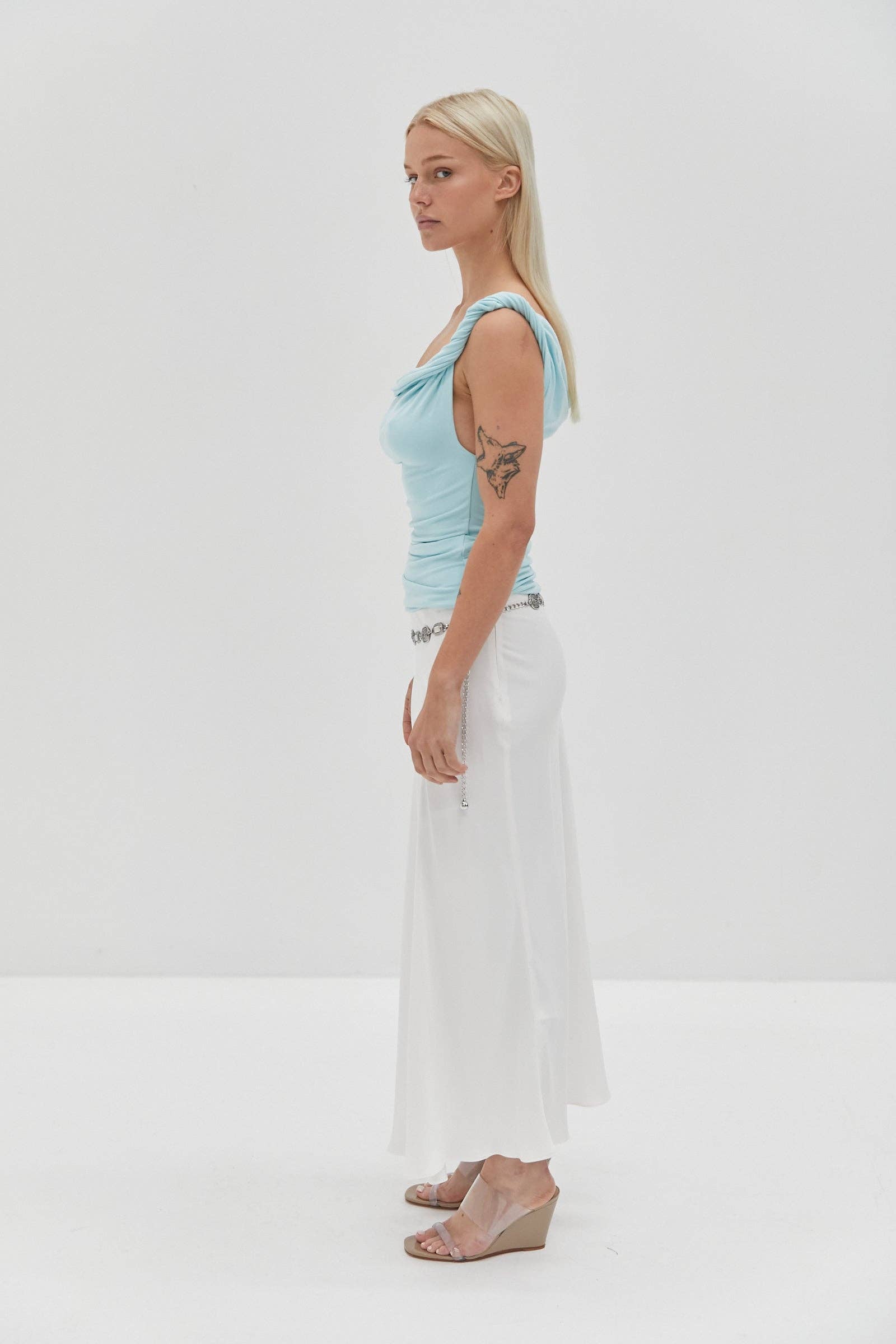 Rebecca Rope Off The Shoulder Top - Blue for wholesale on Faire1