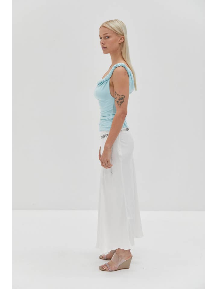 Rebecca Rope Off The Shoulder Top - Blue for wholesale on Faire1