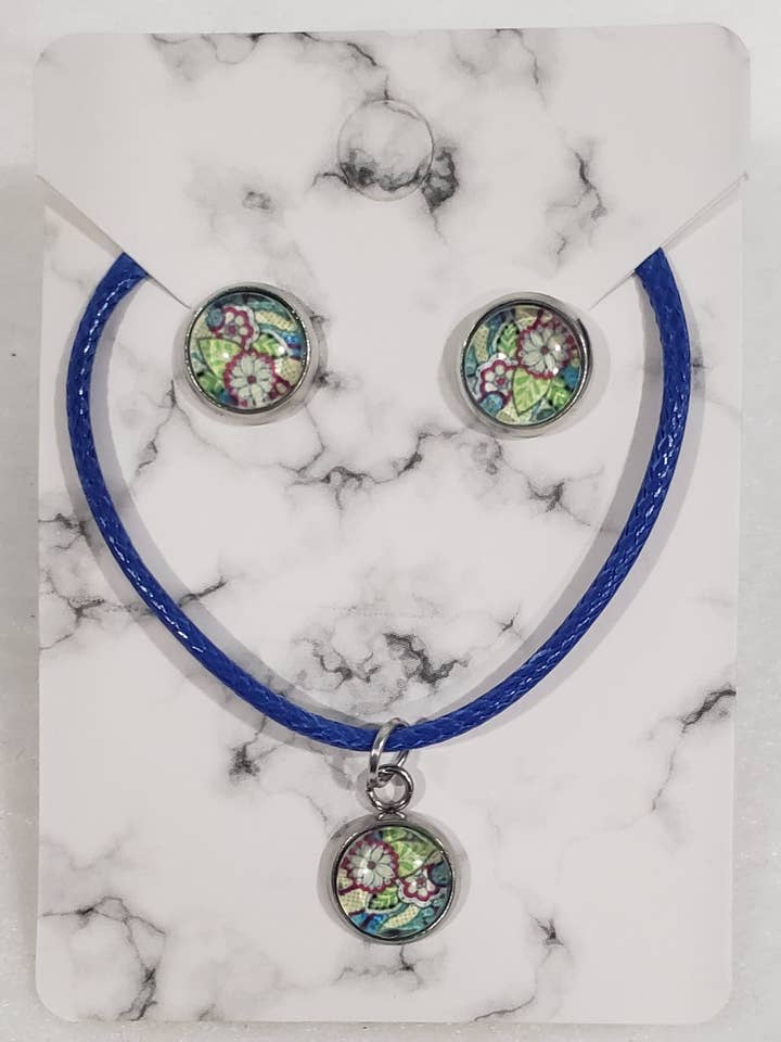 Conjunto Colar e Brinco Flor Mosaico Verde por atacado de emrac boutique