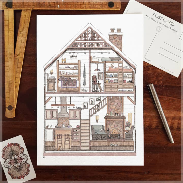 Log Cabin with 10 Hidden Cats - A4 Art Print for wholesale by Erlenmeyer Art
