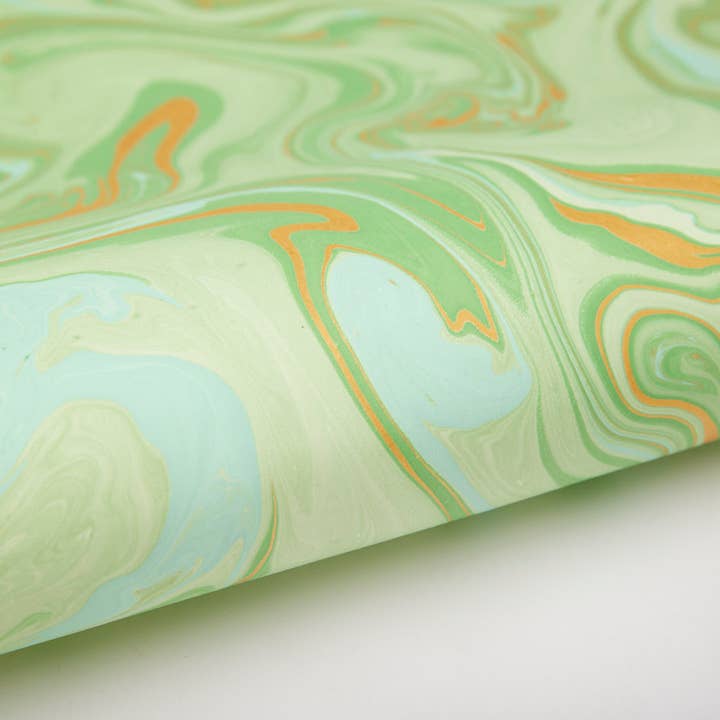 Paper Mirchi - Wholesale Flat Wrap - Hand Marbled Wrapping Paper Sheets - Fresh Mint