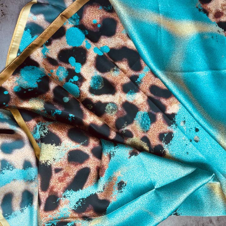 A Rare Bird Shop - Wholesale Scarf - Women's - Turquoise Gold Leopard Wild Rag