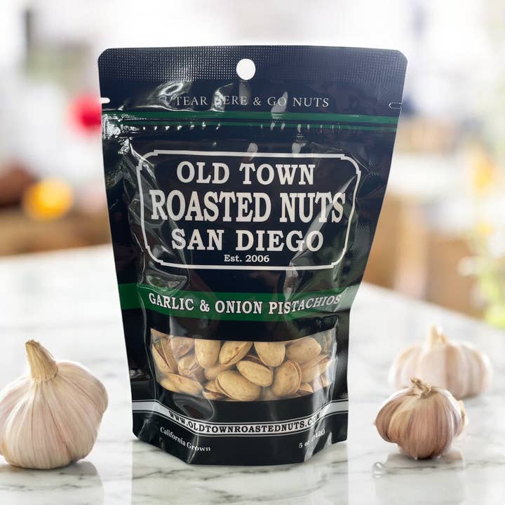 GARLIC & ONION PISTACHIOS for wholesale by Old Town Roasted Nuts
