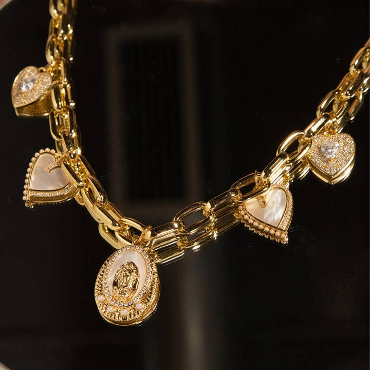 PHOEBE´S - Wholesale Pendant/Charm Necklace - Beautiful Catholic Jewelry: Virgin Mary Hearts Charms Necklace