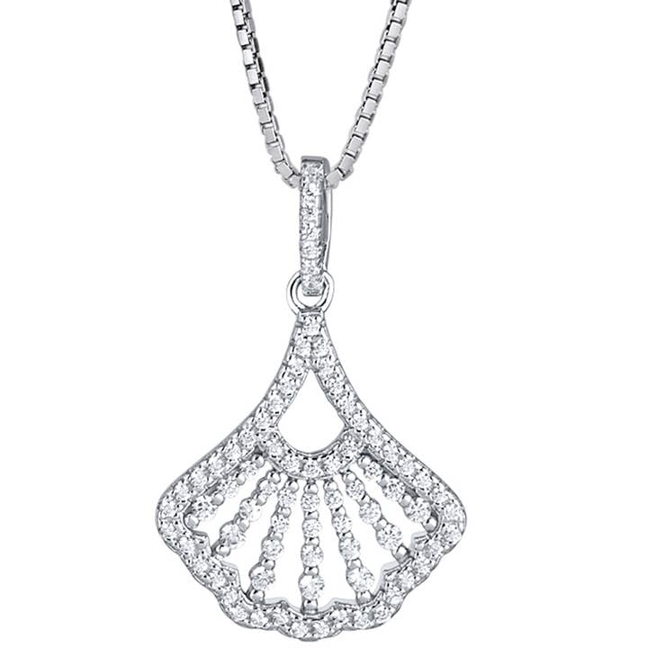 Sterling Silver Cubic Zirconia Scallop Shell Design Pendant for wholesale by Peliani