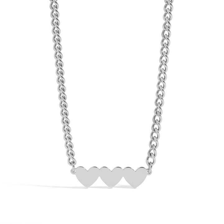 WJW - Wholesale Pendant/Charm Necklace - 18K Gold PVD Stainless Steel Engravable 3 Hearts on Curb Chain Necklace