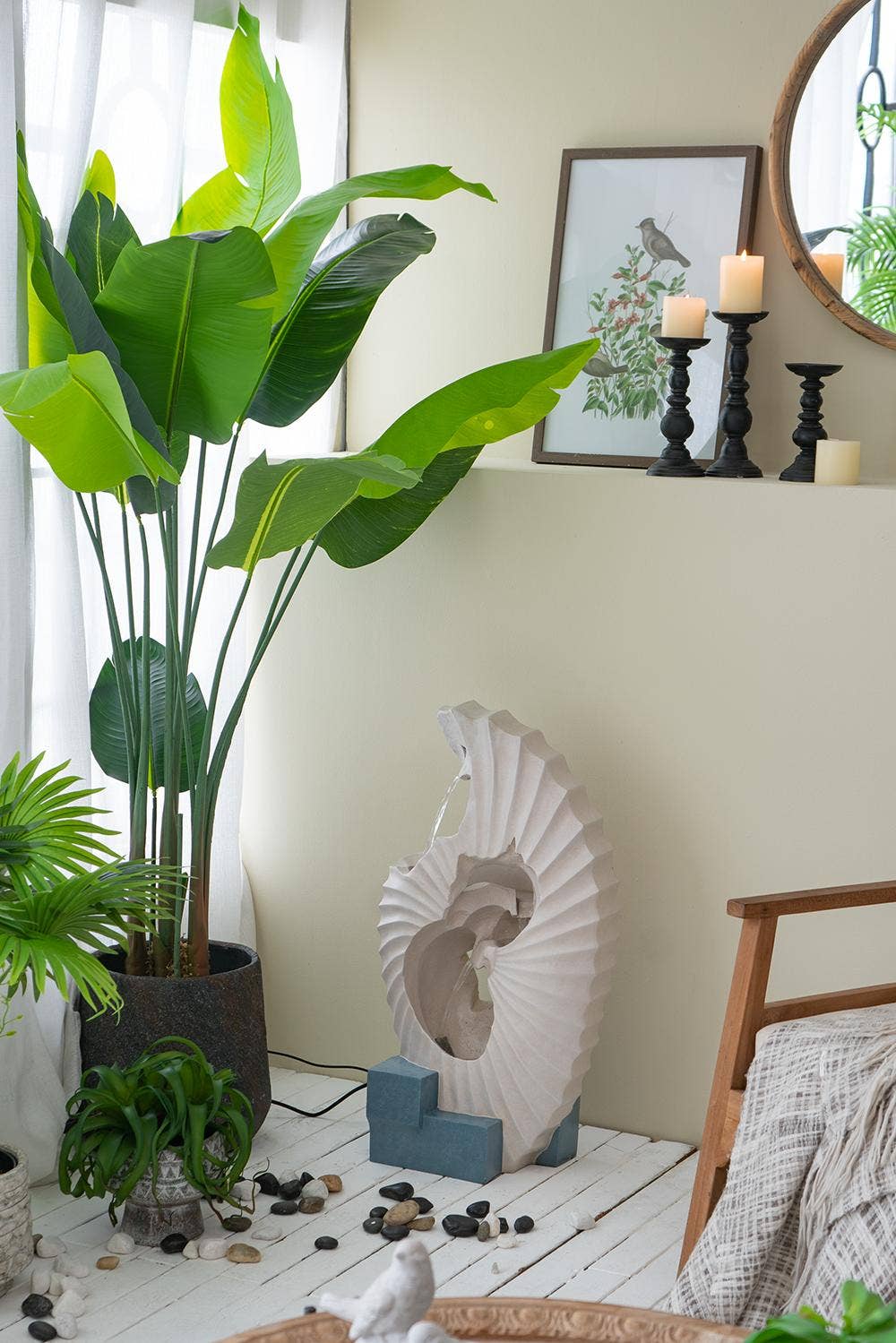 A&B Home Group Inc. - Wholesale Outdoor Ornament/Decor - 16.9x10.2x31.9" White Abstract Water Fountain with Blue Base5