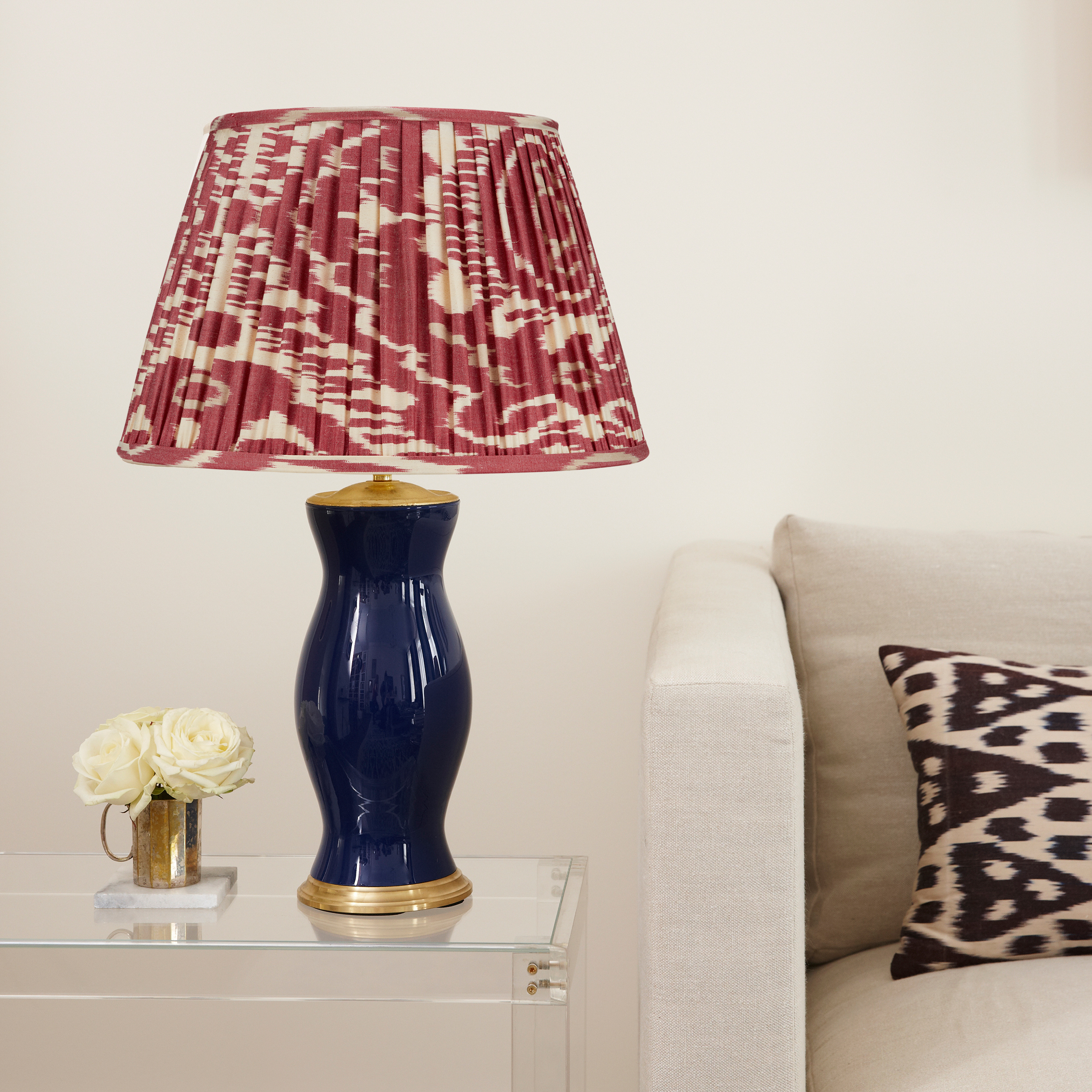Rosanna Lonsdale - Wholesale Lamp Shade - BURNT RED AND CREAM IKAT LAMPSHADE22