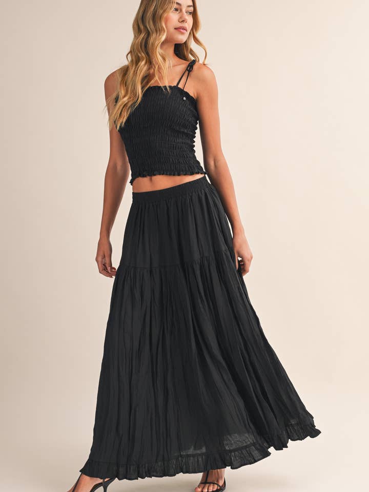 IST6253 SMOCKING TOP CRINKLED MAXI SKIRT SET for wholesale by Klesis