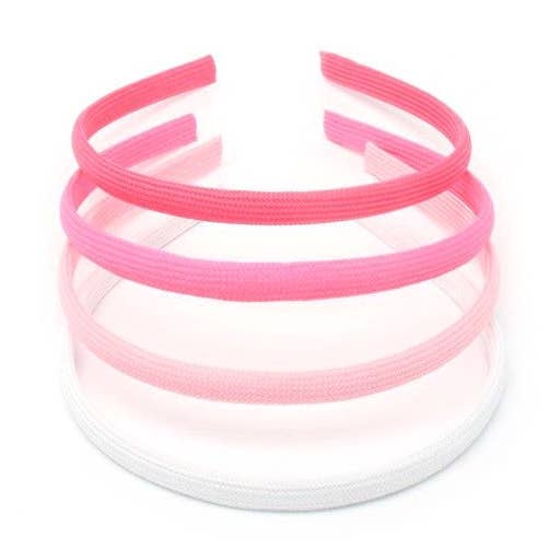 1cm Wide Covered Aliceband, Card of 4 - Pink Tonal Shades for wholesale by Inca UK
