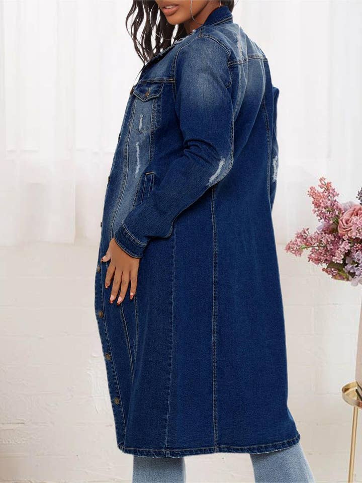 DarkBlue Denim jacket washed and worn vintage slim trench coat for wholesale on Faire