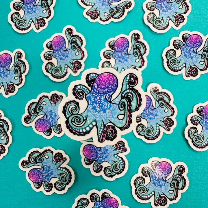 Mini New Octopus Sticker (WATERPROOF) for wholesale by Zenspire Designs