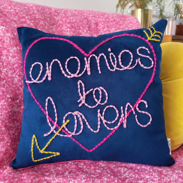 Enemies to Lovers Embroidered Velvet Cushion for wholesale by JordanLovellA
