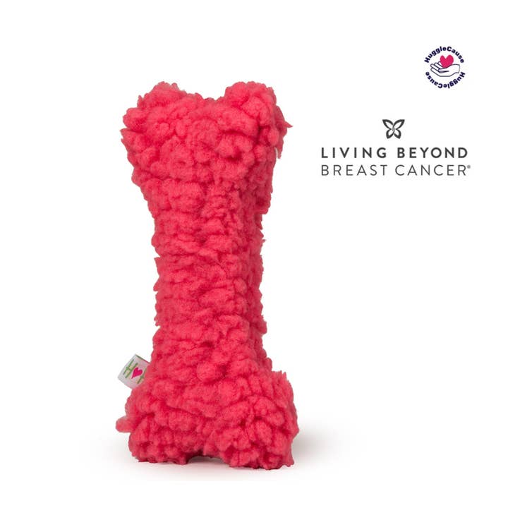 Living Beyond Brest Cancer, Pink HuggleFleece® Bone Dog Toy for wholesale by HuggleGroup