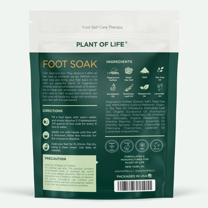 Plant of Life - Vente Sel de bain - Trempage pour les pieds à l'huile d'arbre à thé avec sel d'Epsom | Fungus & Odor 16 oz1