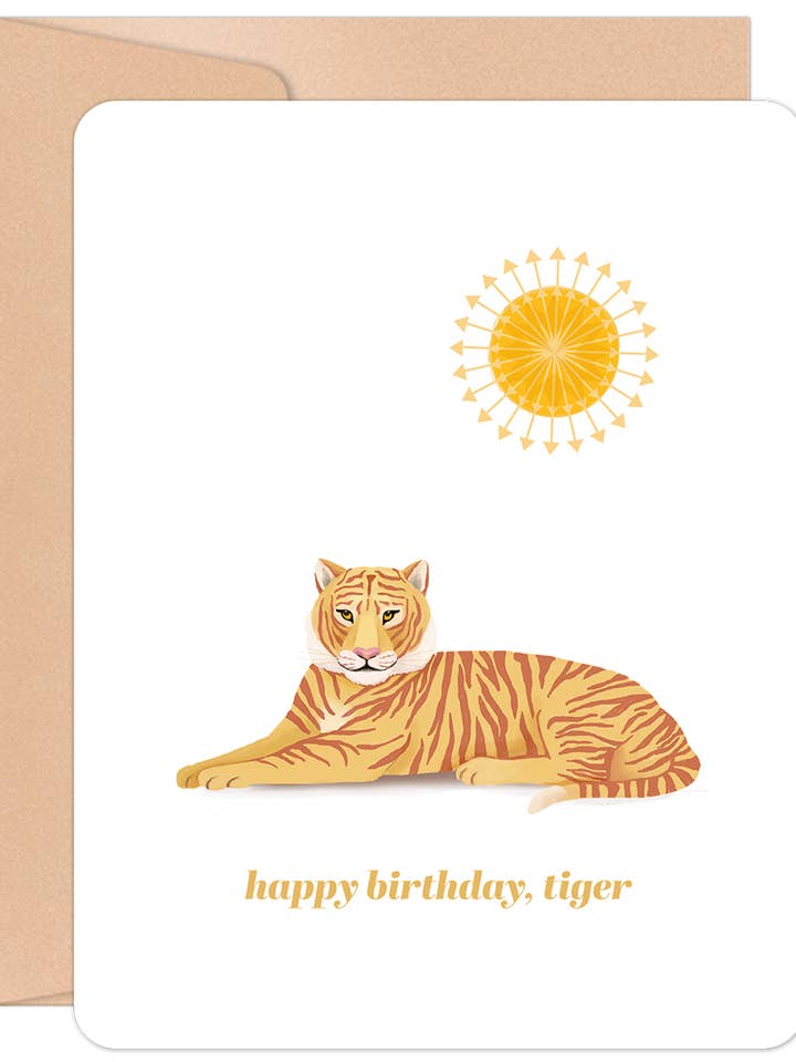 Happy Birthday Tiger Laying Under Sun Birthday Card for wholesale by Willow & Ivy Press