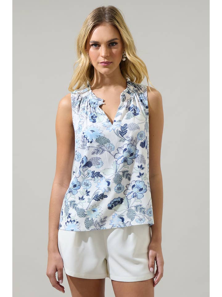 WHITE BLUES Wrenley Garden Floral True Smocked Blouse for wholesale on Faire