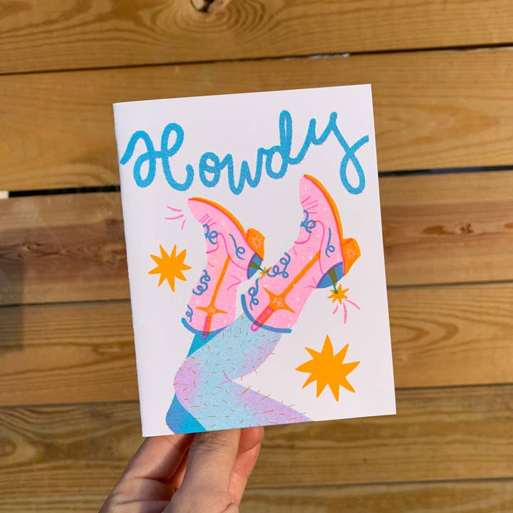Alex Luciano - Wholesale Everyday Greeting Card - Howdy Cowgirl Risograph A2 Greeting Card