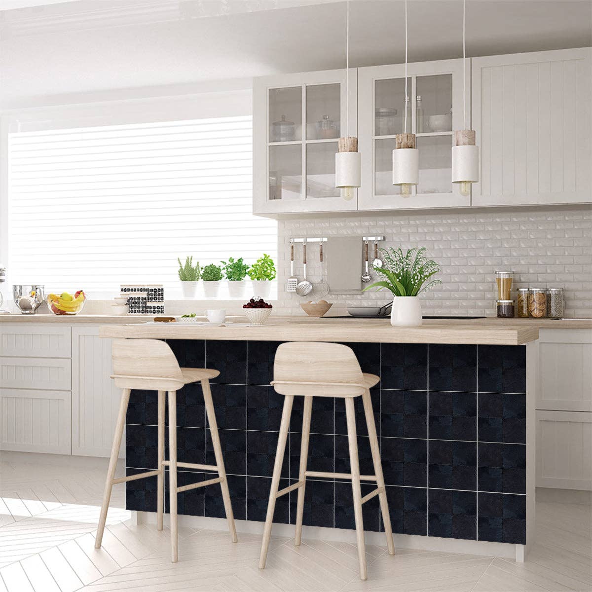 Mi Alma LLC - Wholesale Wall Tile - Solid Black Dark gray Peel And Stick Easy Transforming Dark backsplash Model -R974