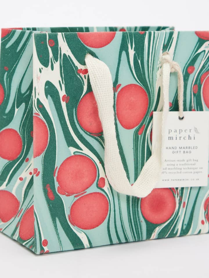 Small Cosmos Cotton Gift Bag Paper Mirchi for wholesale by Notes & Queries, Inc.