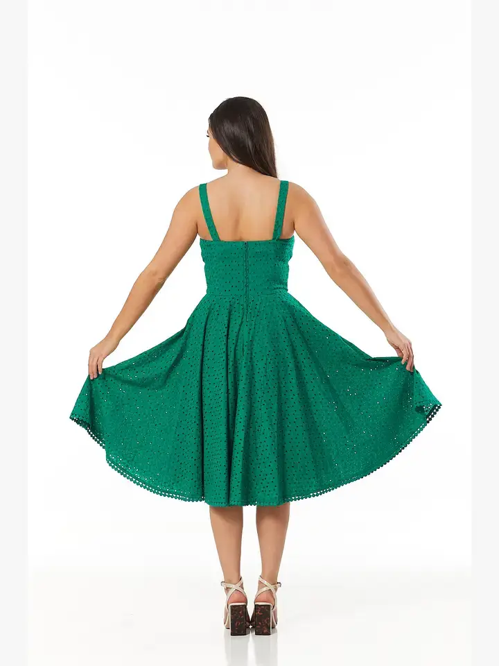 Timeless London - Wholesale Dress - Women's - Valerie Fit&Flare OrgCotton Broderie Anglaise Green Dress2