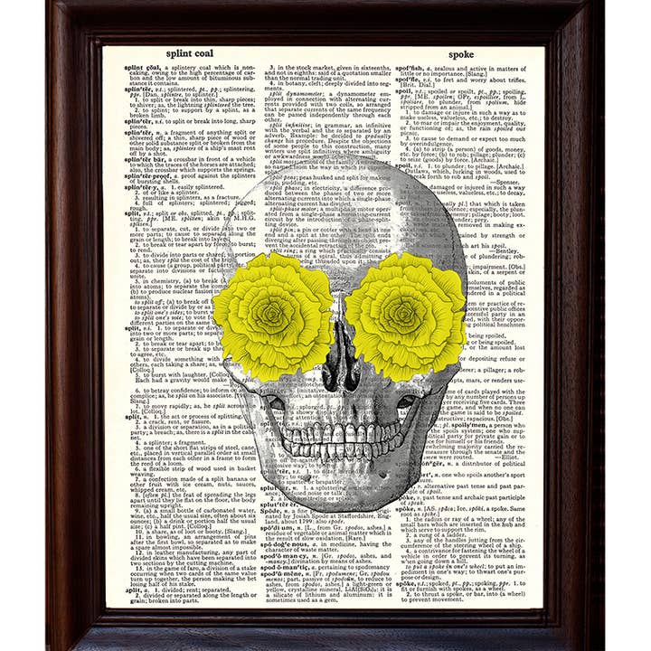 Fresh Prints of CT - Wholesale Art Print - Skull with Yellow Flowers Dictionary Print2