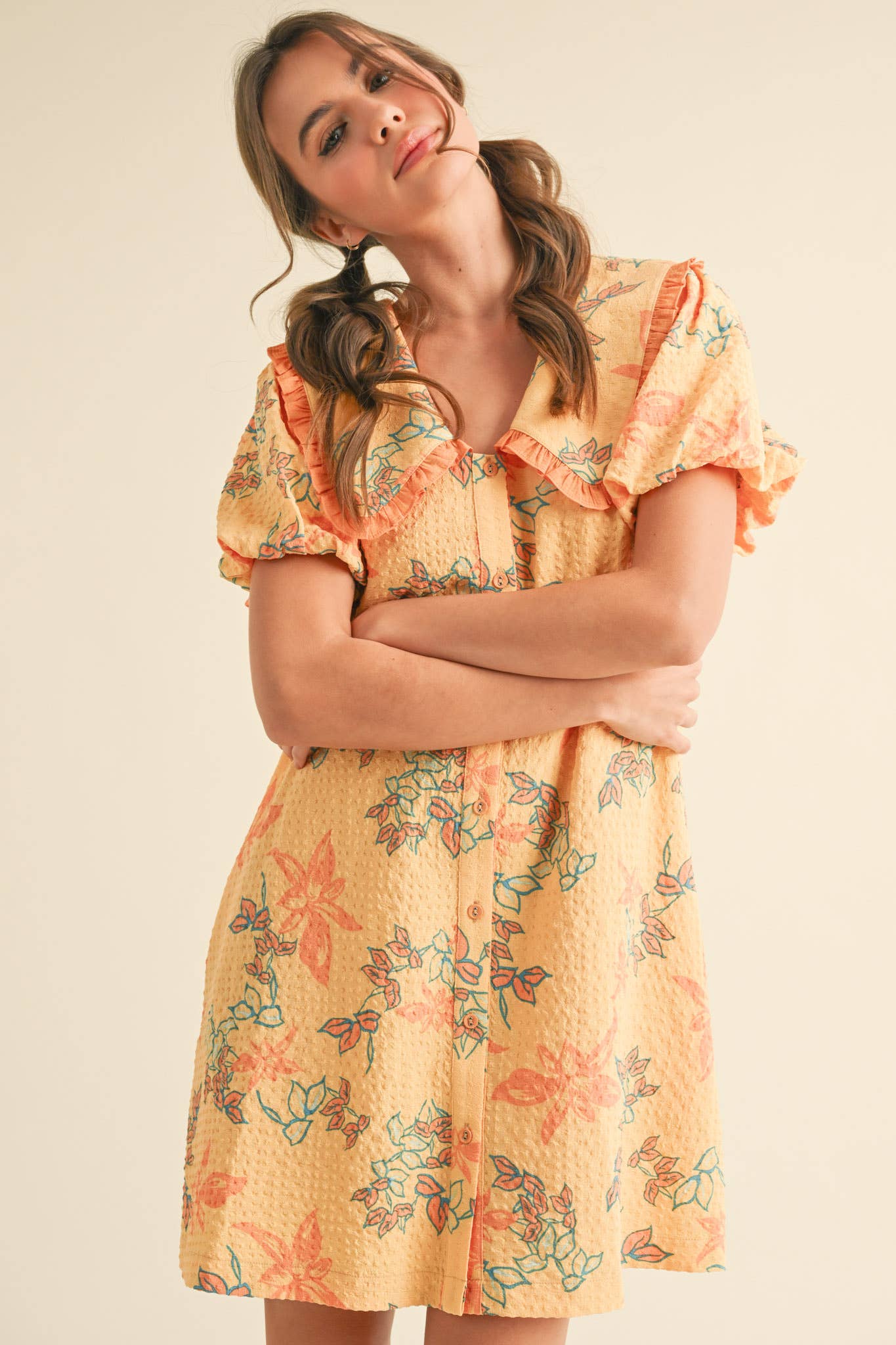 &MERCI - Wholesale Dress - Women's - DOLL COLLAR BUTTON DOWN FLORAL MINI DRESS MDR387913