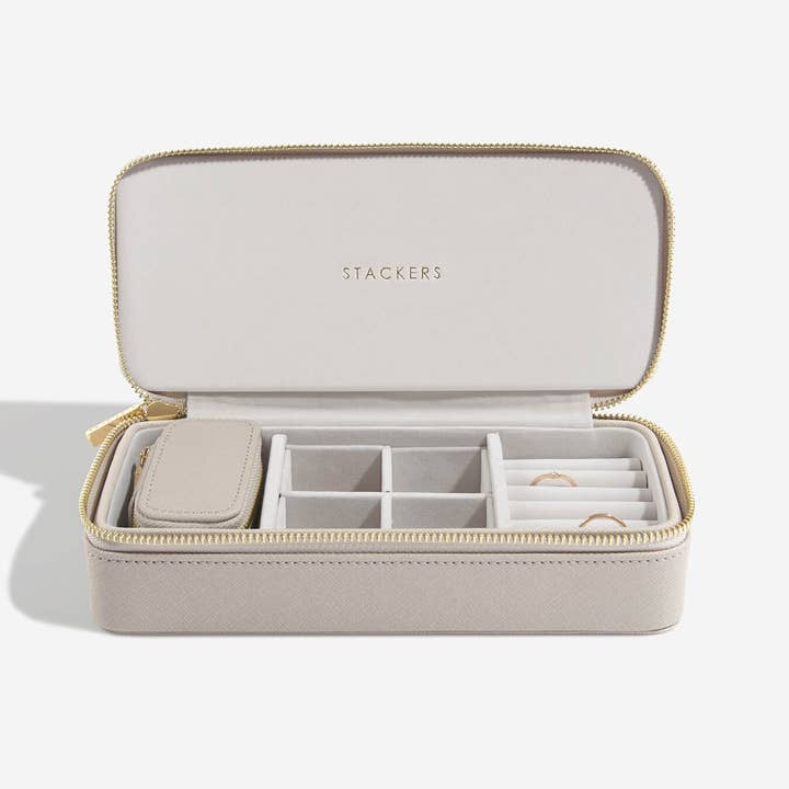 Stackers - Wholesale Jewelry Box/Organizer - Taupe Large Zipped Travel Jewellery Box
