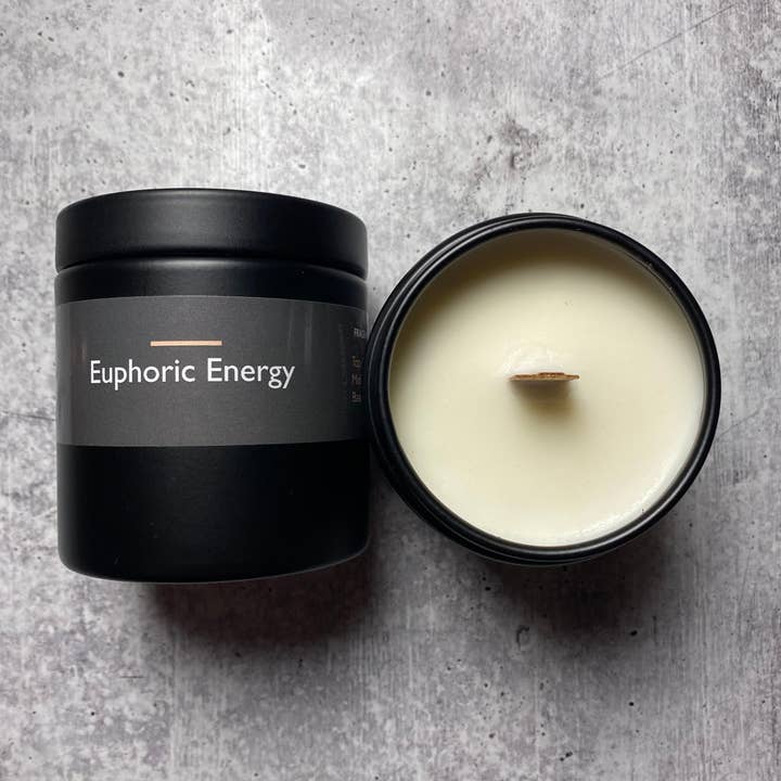 9 oz Euphoric Energy (Wooden Wick) for wholesale by Reverie Wicks