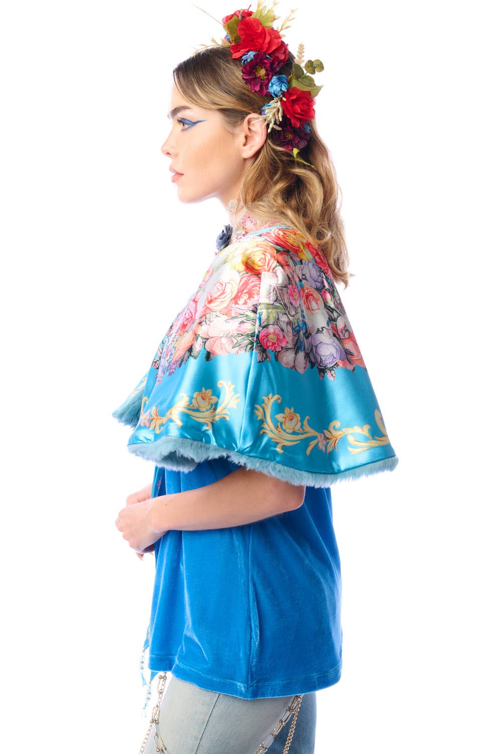 Teal Grace Kelly Reversible Fur Cape for wholesale on Faire5