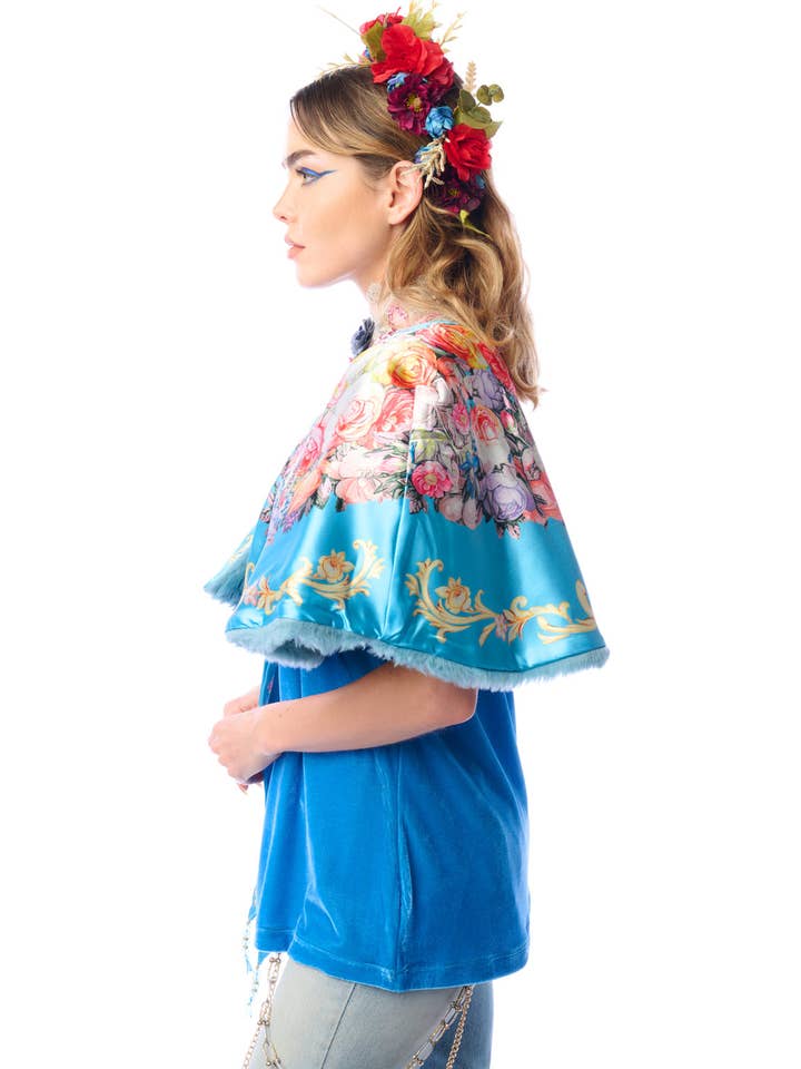 Teal Grace Kelly Reversible Fur Cape for wholesale on Faire5