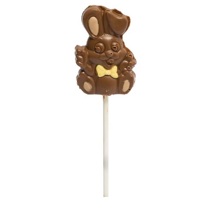 UK ONLY. Milk Chocolate Sitting Bunny Lollipops for wholesale by Hames Chocolates
